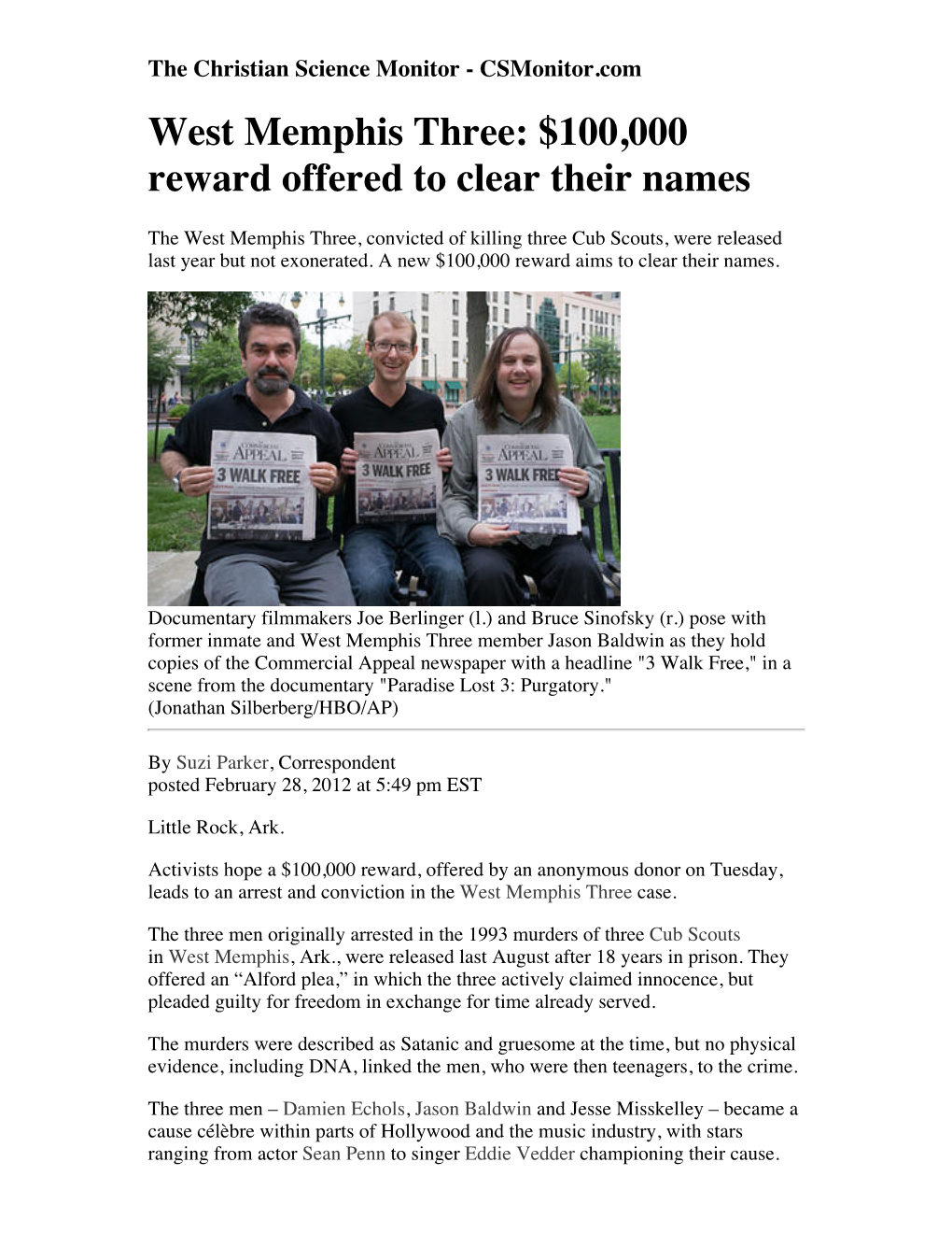 West Memphis Three: $100,000 Reward Offered to Clear Their Names