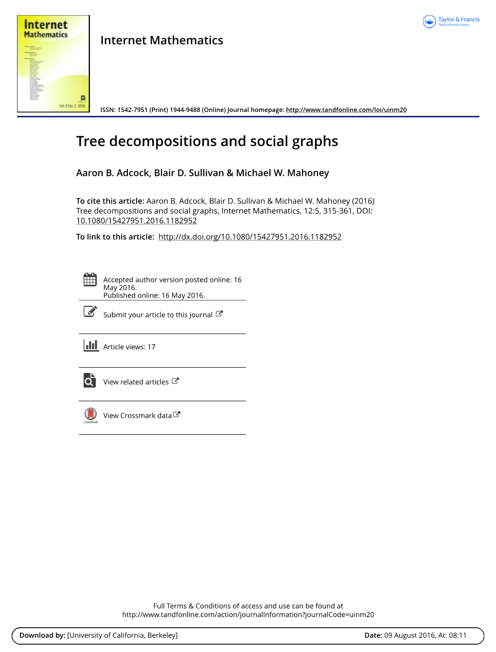 Tree Decompositions and Social Graphs