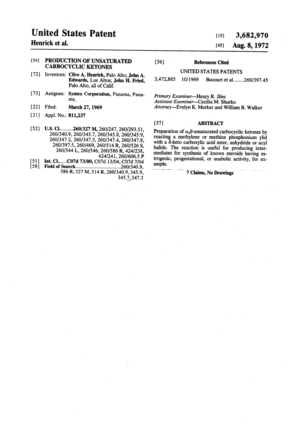 United States Patent (15) 3,682,970 Henricket Al