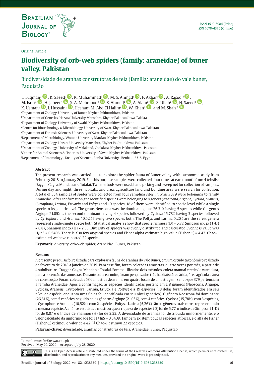 Biodiversity of Orb-Web Spiders (Family: Araneidae)