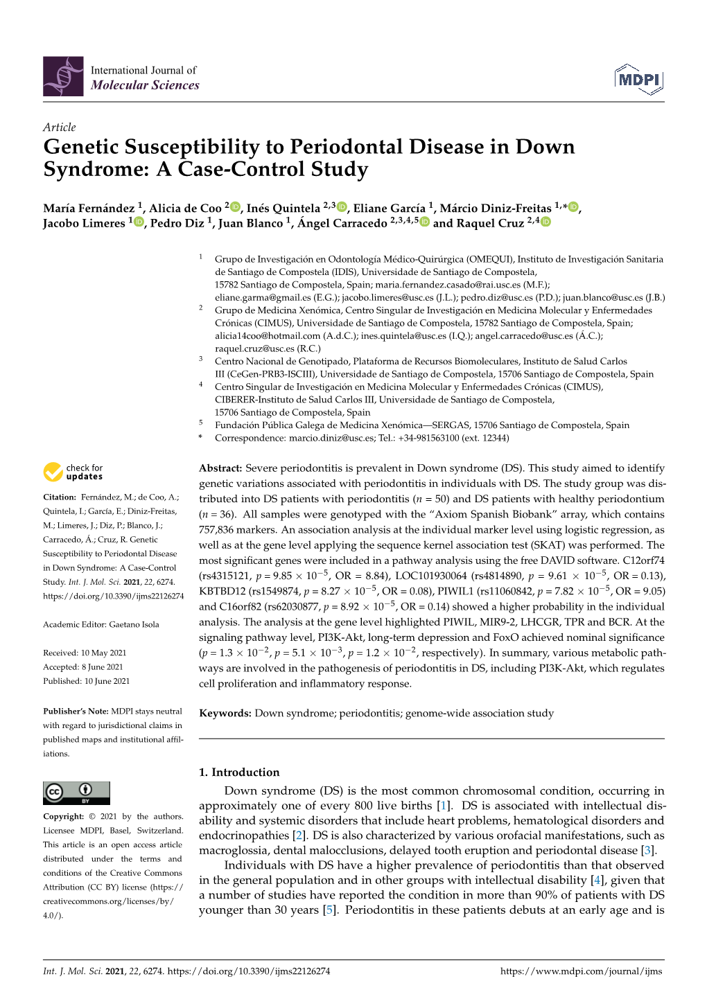 Genetic Susceptibility to Periodontal Disease in Down Syndrome: a Case-Control Study