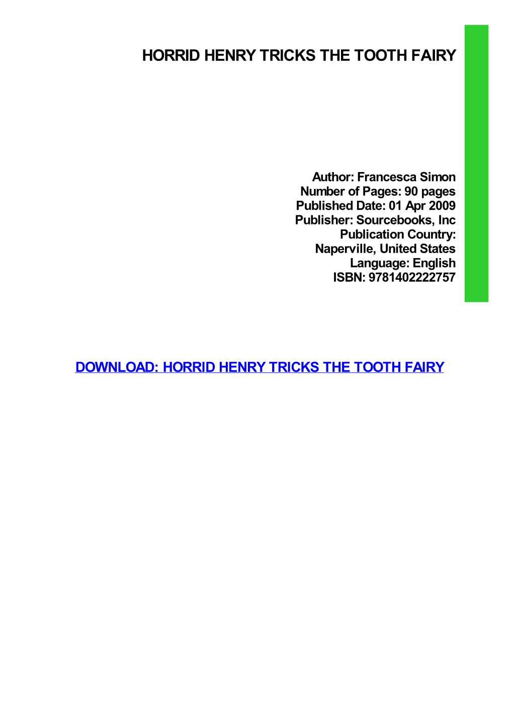 {TEXTBOOK} Horrid Henry Tricks the Tooth Fairy
