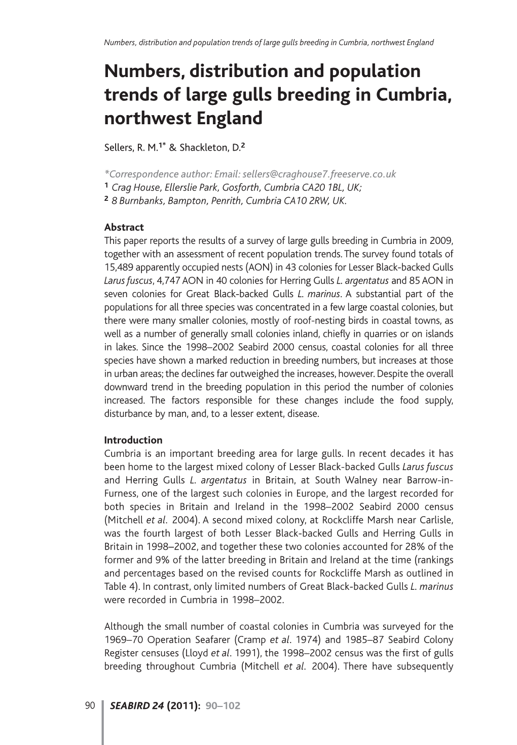 Numbers, Distribution and Population Trends of Large Gulls Breeding In