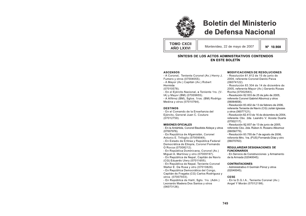 Boletín Del Ministerio De Defensa Nacional