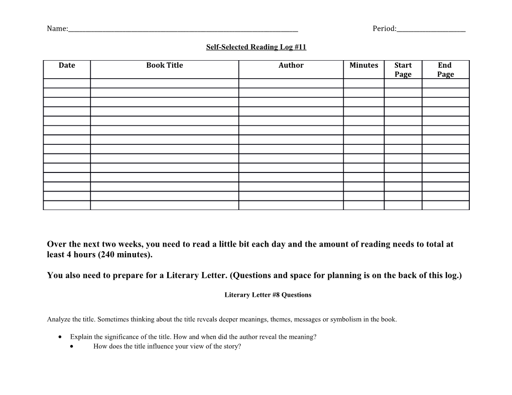 Self-Selected Reading Log #11