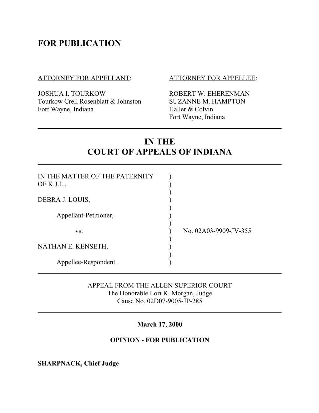 Attorney for Appellant: Attorney for Appellee s15