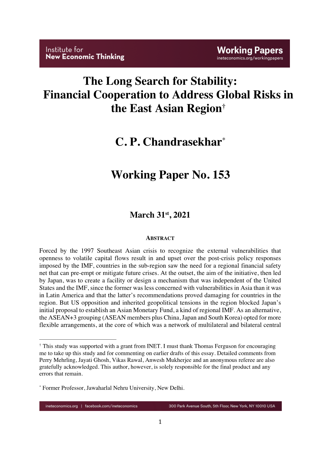 The Long Search for Stability: Financial Cooperation to Address Global Risks in the East Asian Region†