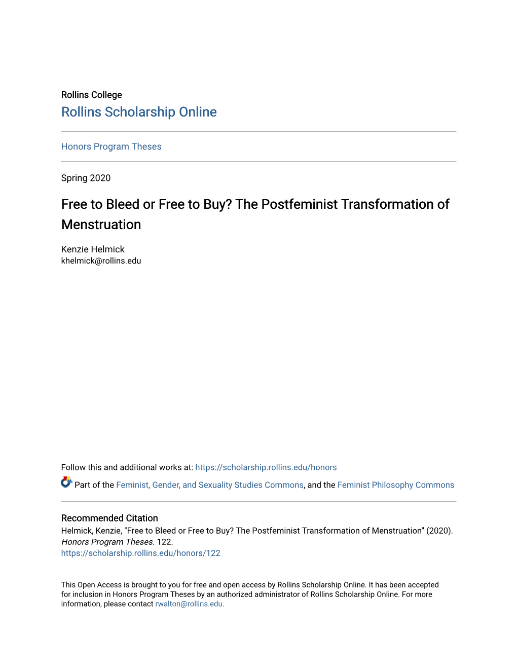 The Postfeminist Transformation of Menstruation