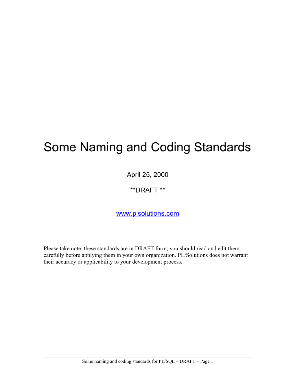 Enterprise Naming and Coding Standards