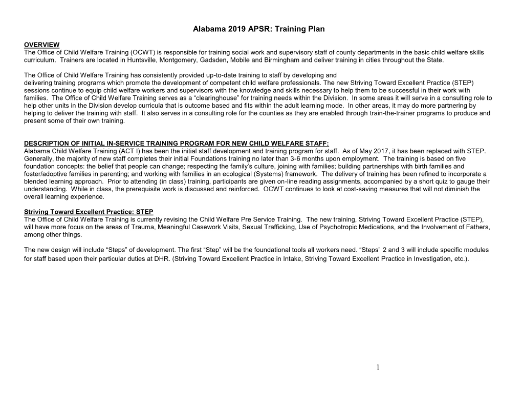 1 Alabama 2019 APSR: Training Plan
