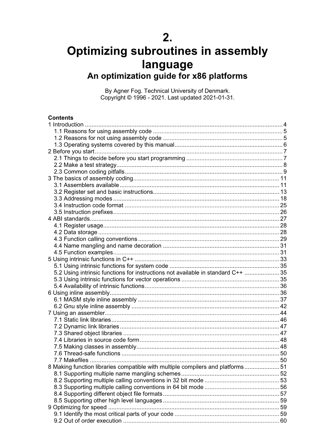 Optimizing Subroutines in Assembly Language an Optimization Guide for X86 Platforms