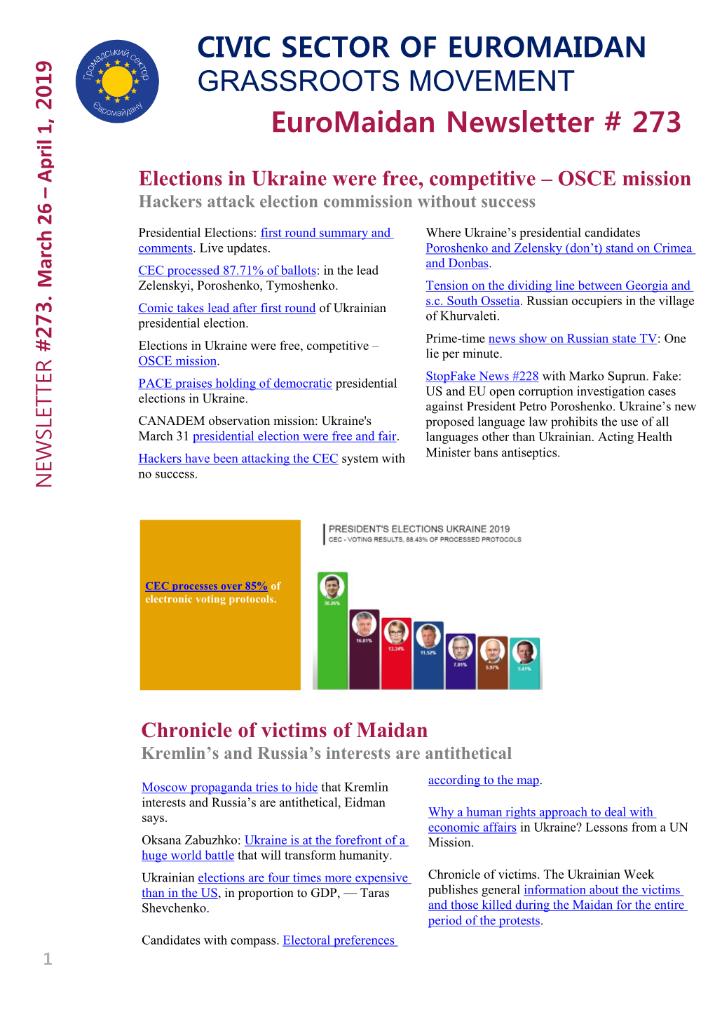 Euromaidan Newsletter # 273 CIVIC SECTOR of EUROMAIDAN