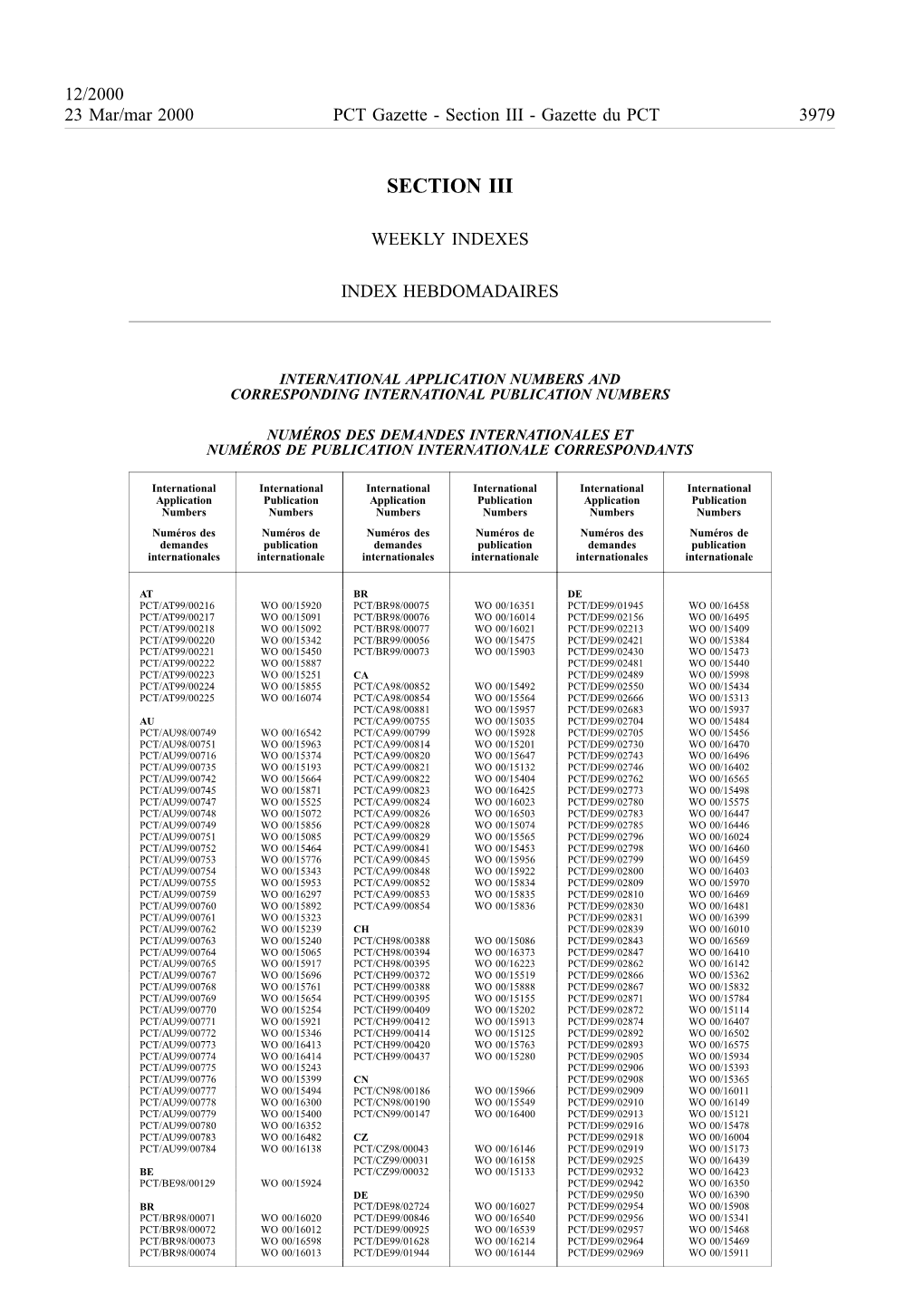 PCT Gazette, Weekly Issue No. 12, 2000