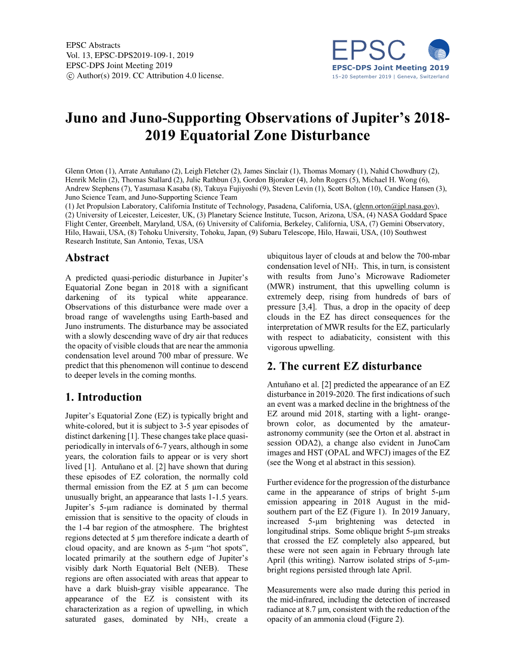 Juno and Juno-Supporting Observations of Jupiter's 2018