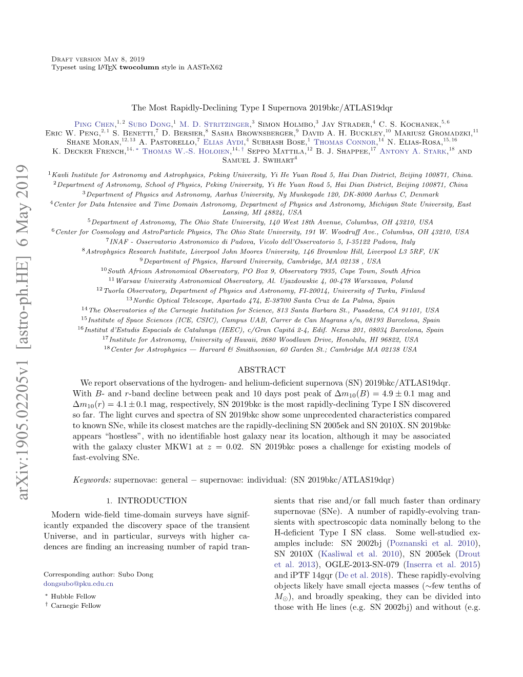 Arxiv:1905.02205V1 [Astro-Ph.HE] 6 May 2019 1