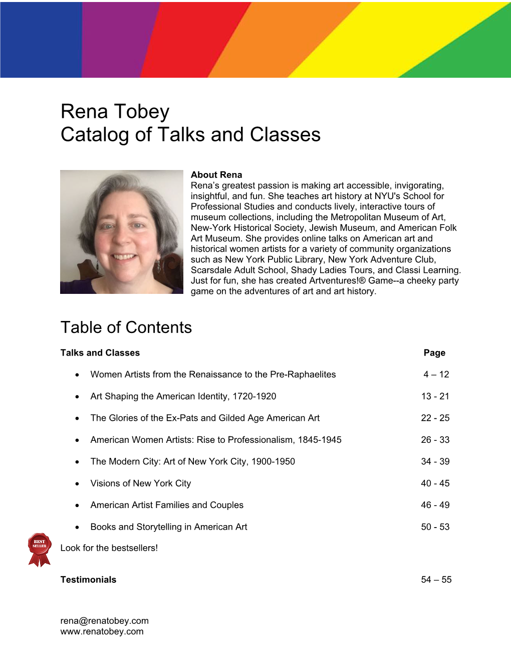 Rena Tobey Catalog of Talks and Classes