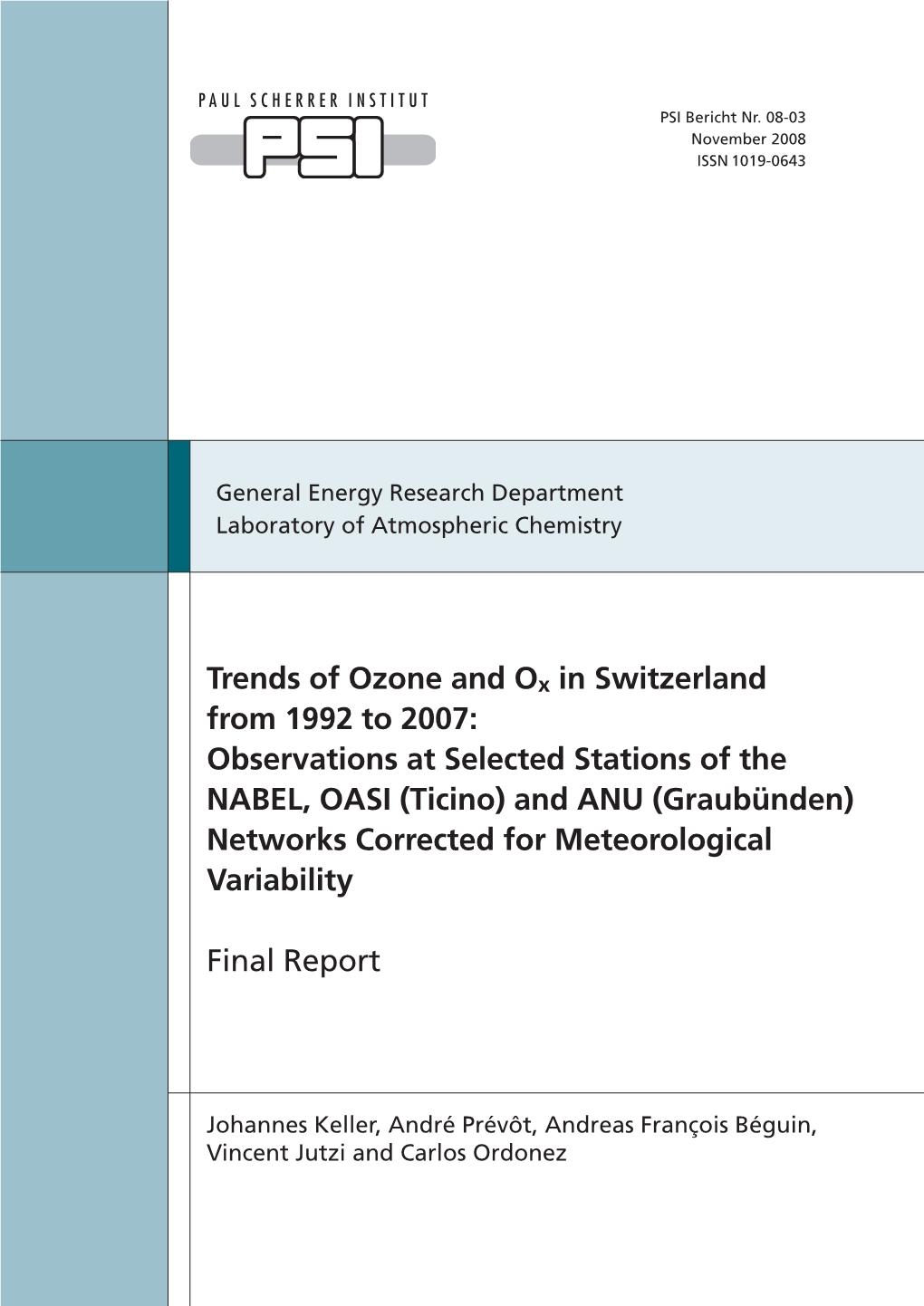 Trends of Ozone and Ox in Switzerland from 1992
