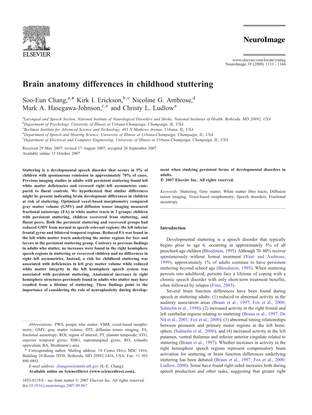 Brain Anatomy Differences in Childhood Stuttering