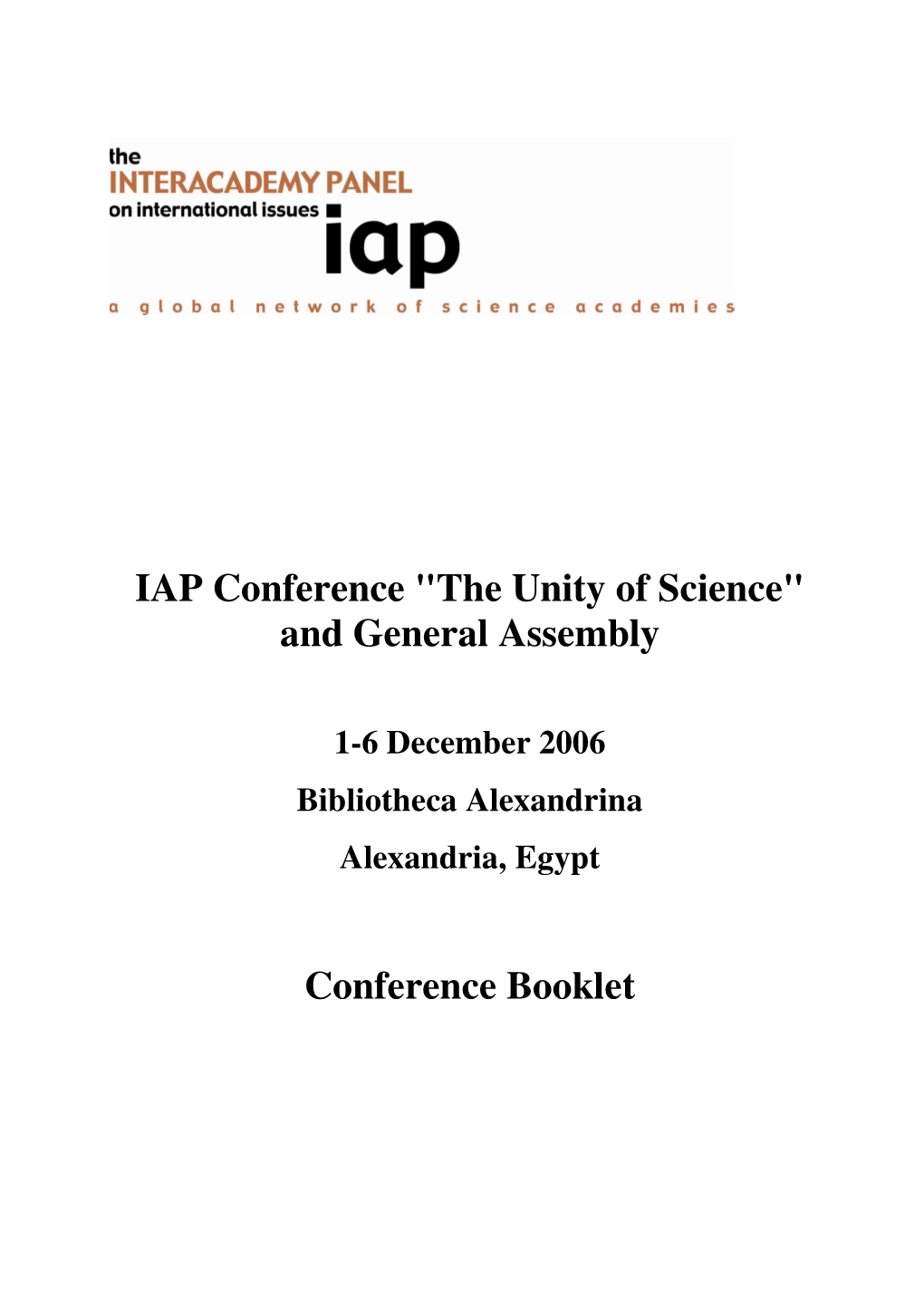 IAP Conference "The Unity of Science" and General Assembly Conference Booklet