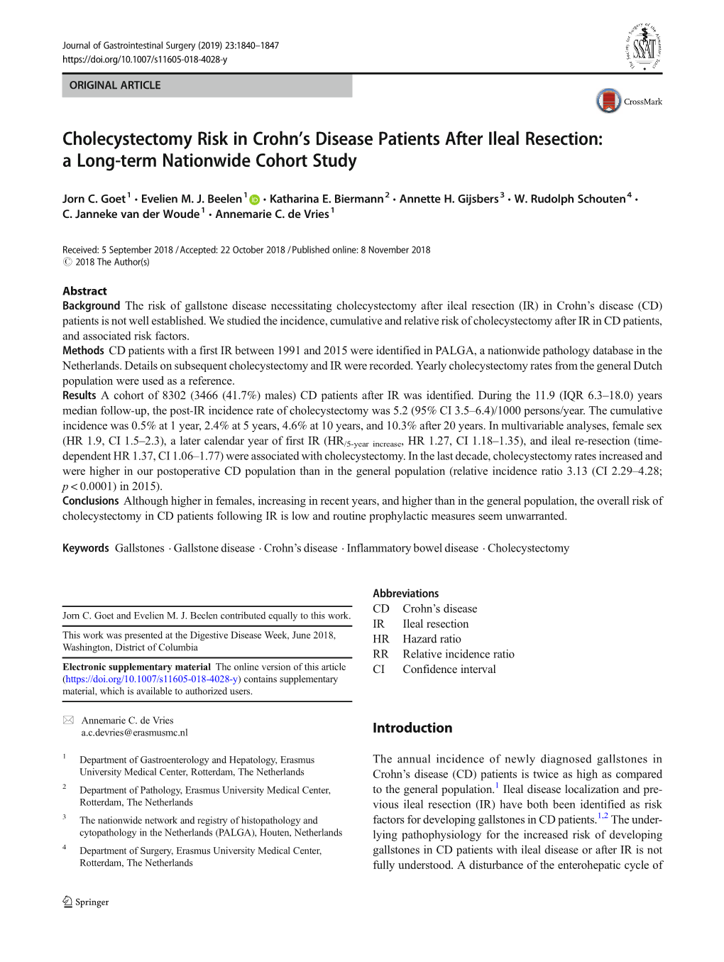 Cholecystectomy Risk in Crohn's Disease Patients After Ileal Resection