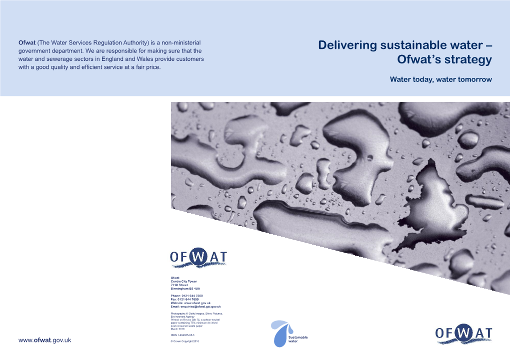 Delivering Sustainable Water – Ofwat's Strategy