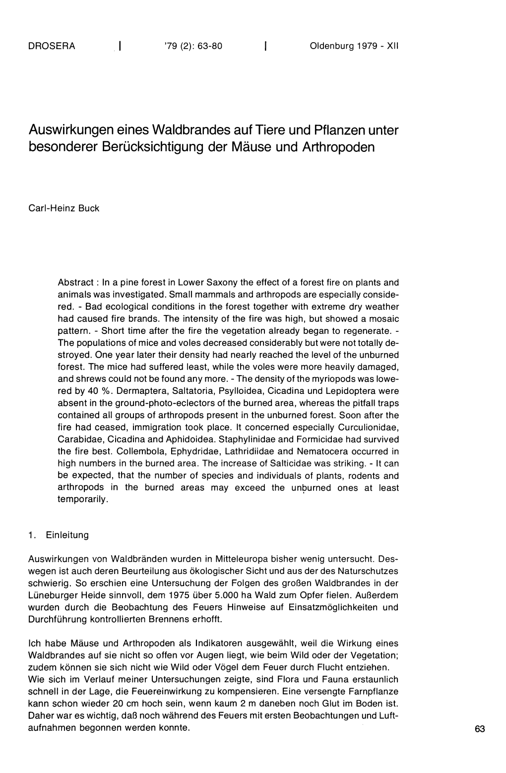 Auswirkungen Eines Waldbrandes Auf Tiere Und Pflanzen Unter Besonderer Berücksichtigung Der Mäuse Und Arthropoden