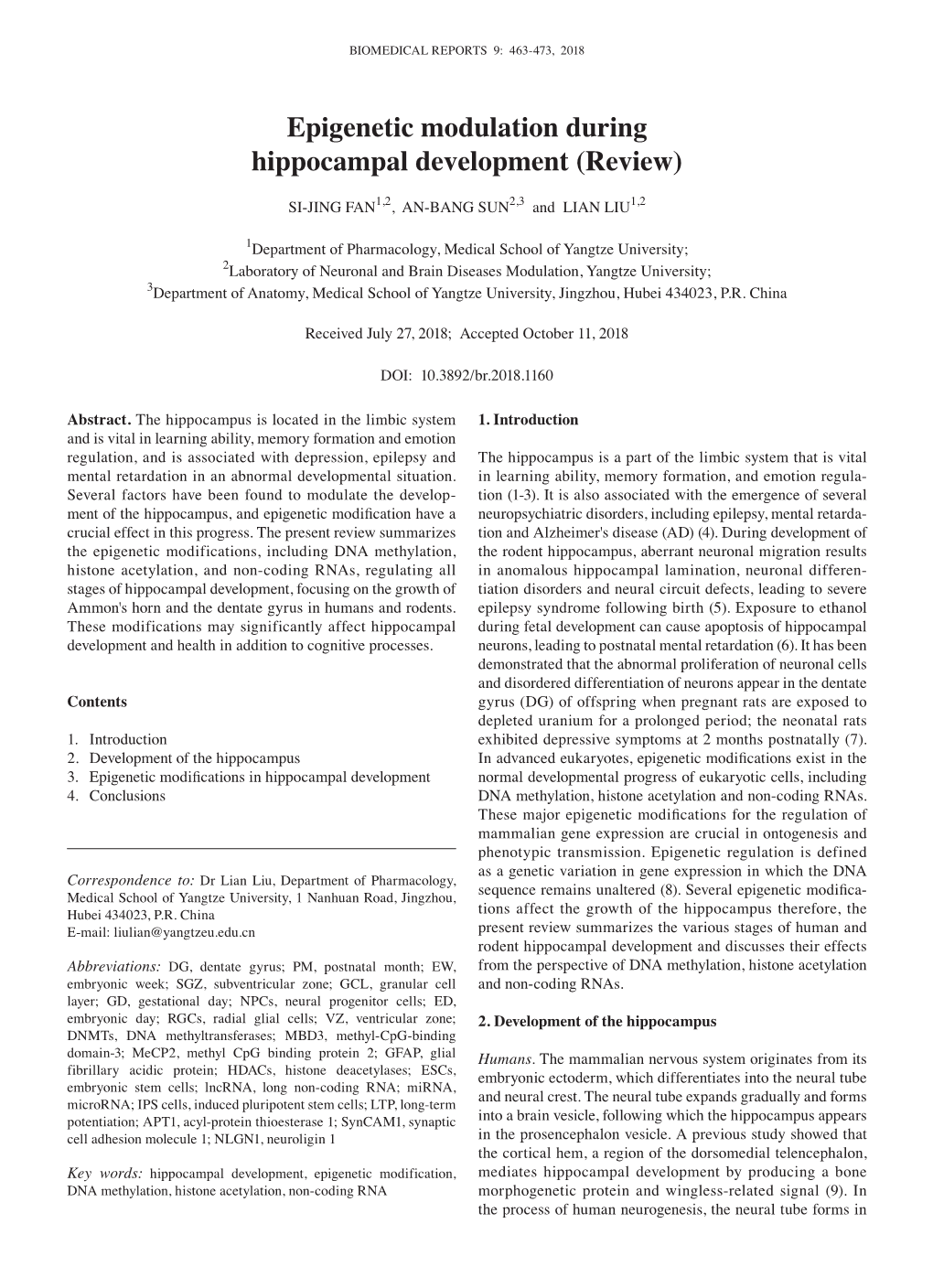 Epigenetic Modulation During Hippocampal Development (Review)