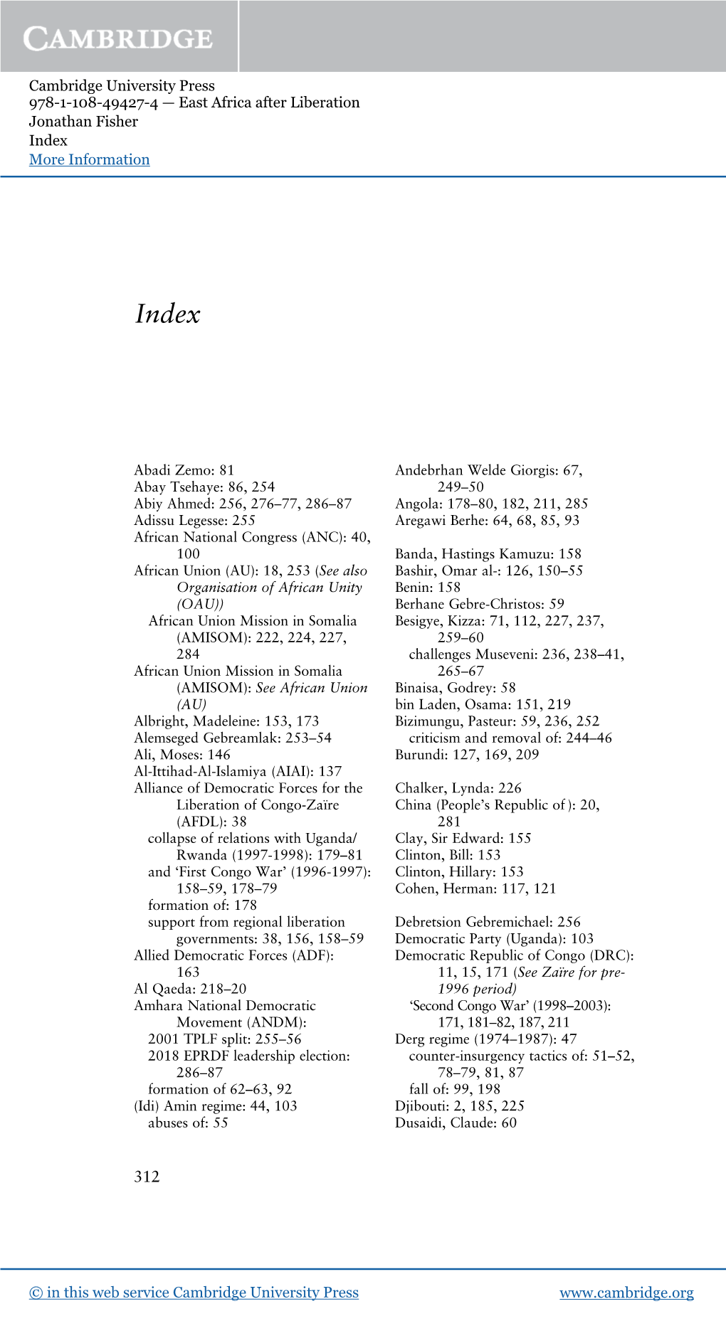 Cambridge University Press 978-1-108-49427-4 — East Africa After Liberation Jonathan Fisher Index More Information