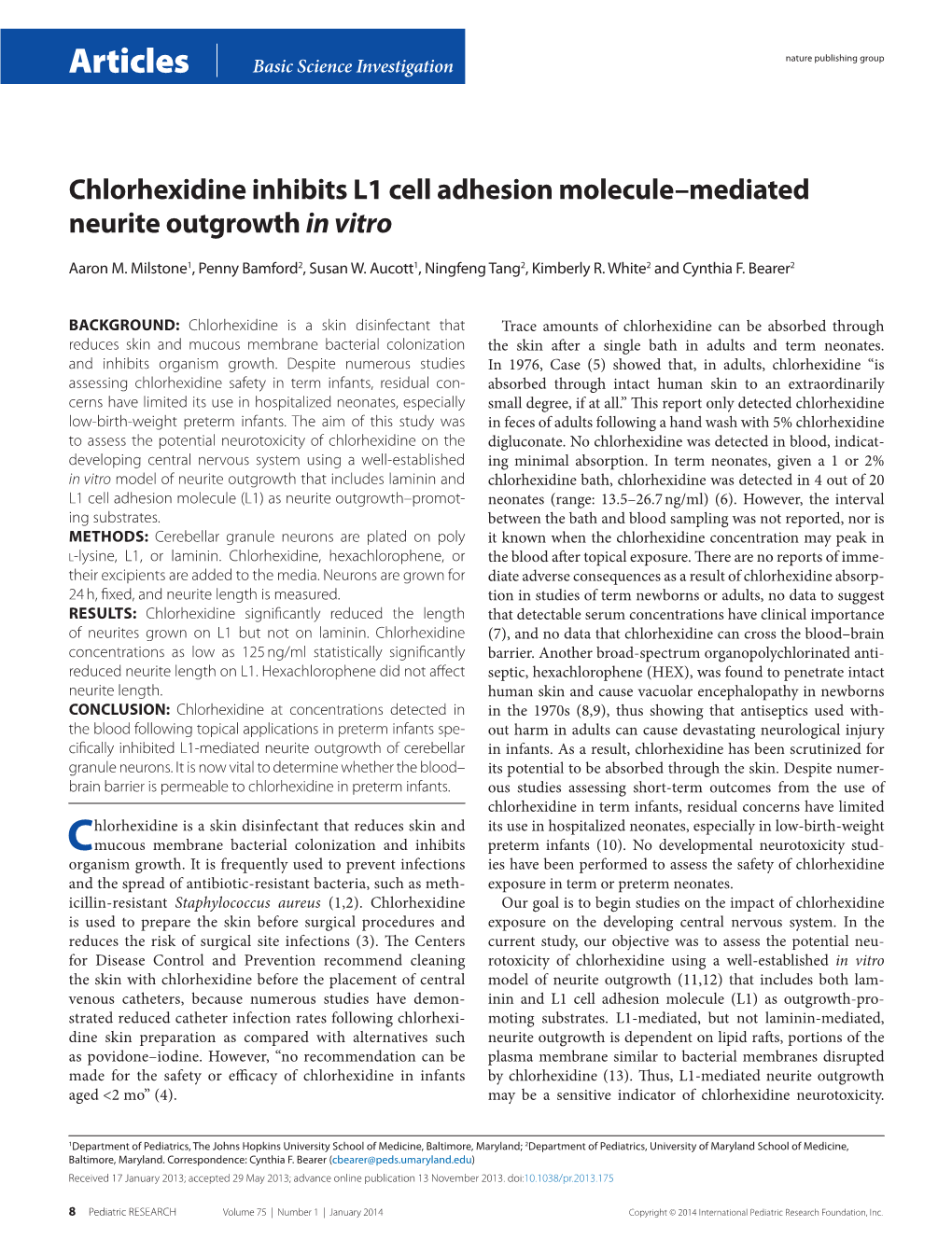 Chlorhexidine Inhibits L1 Cell Adhesion Molecule–Mediated Neurite Outgrowth in Vitro