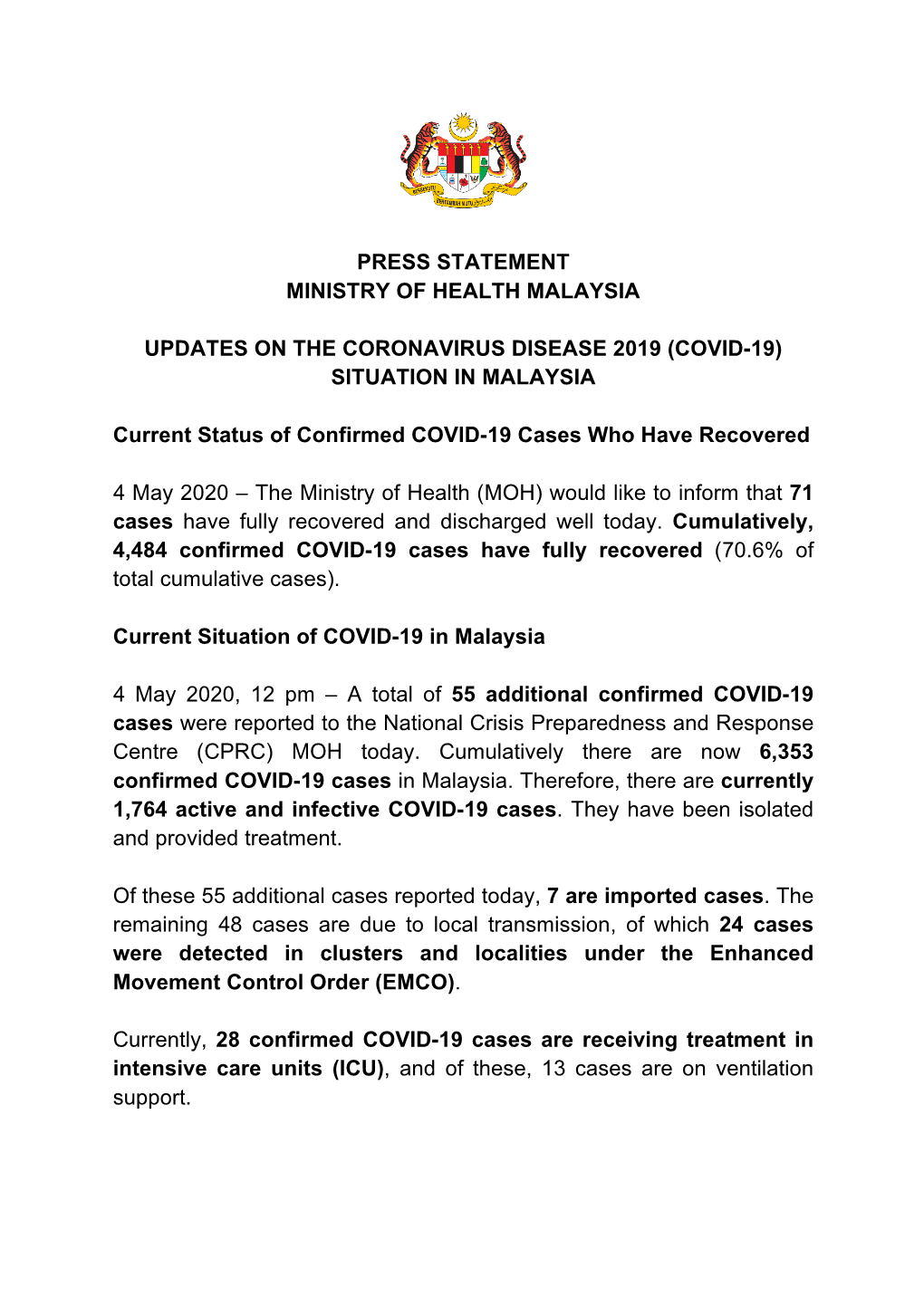 Covid-19) Situation in Malaysia