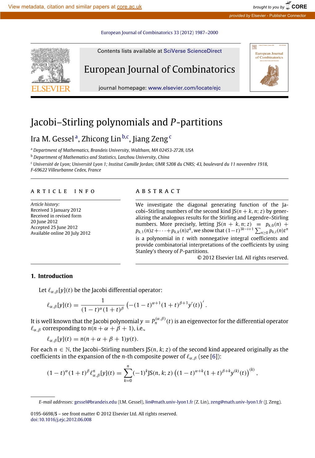 Jacobi&#X2013;Stirling Polynomials and P-Partitions