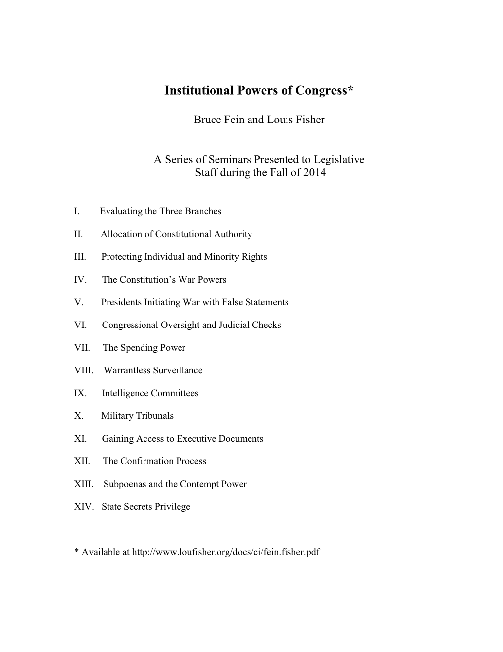 Institutional Powers of Congress*