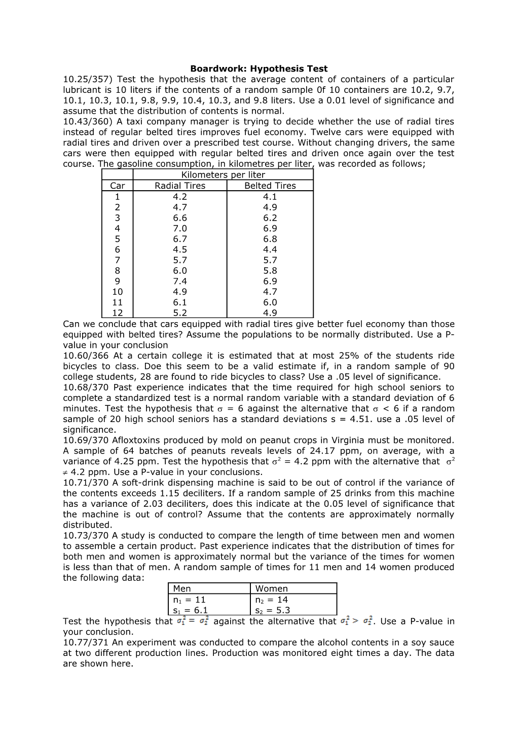 Boardwork: Hypothesis Test