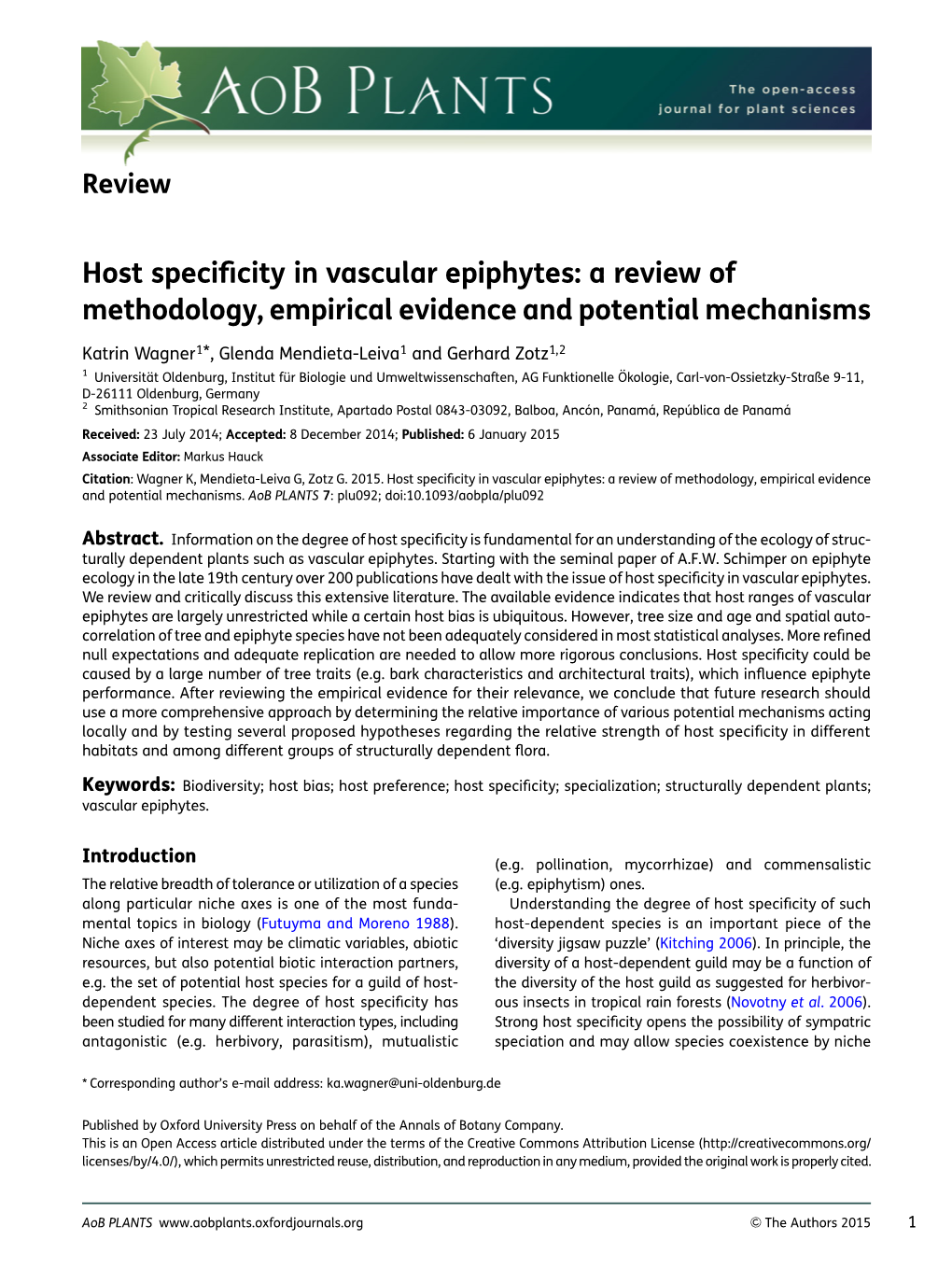 Host Specificity in Vascular Epiphytes