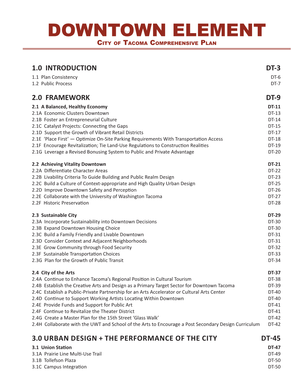 Downtown Element City of Tacoma Comprehensive Plan