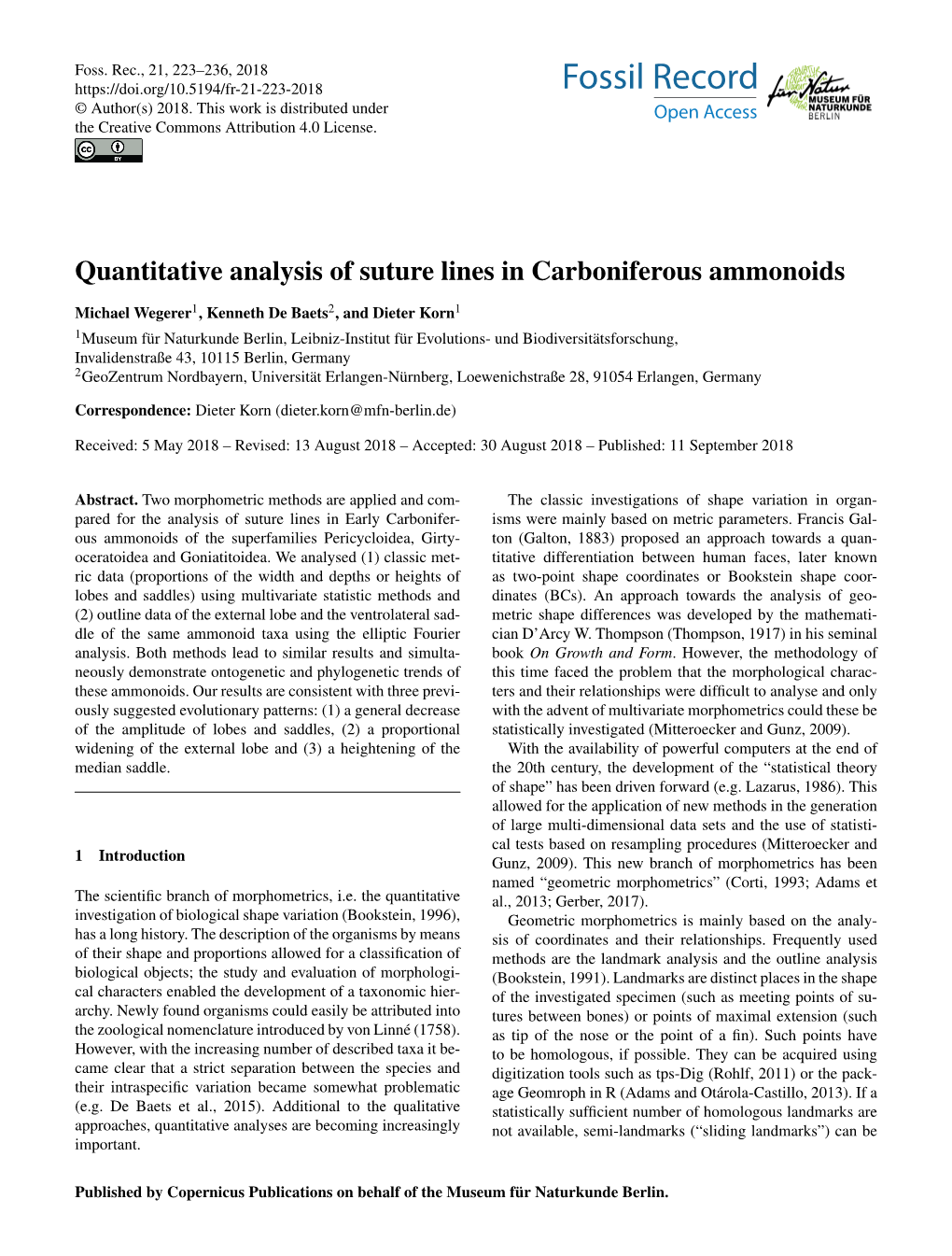 Quantitative Analysis of Suture Lines in Carboniferous Ammonoids