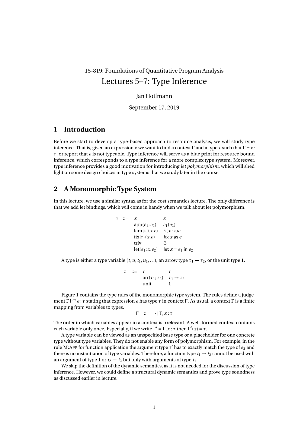 Lectures 5–7: Type Inference