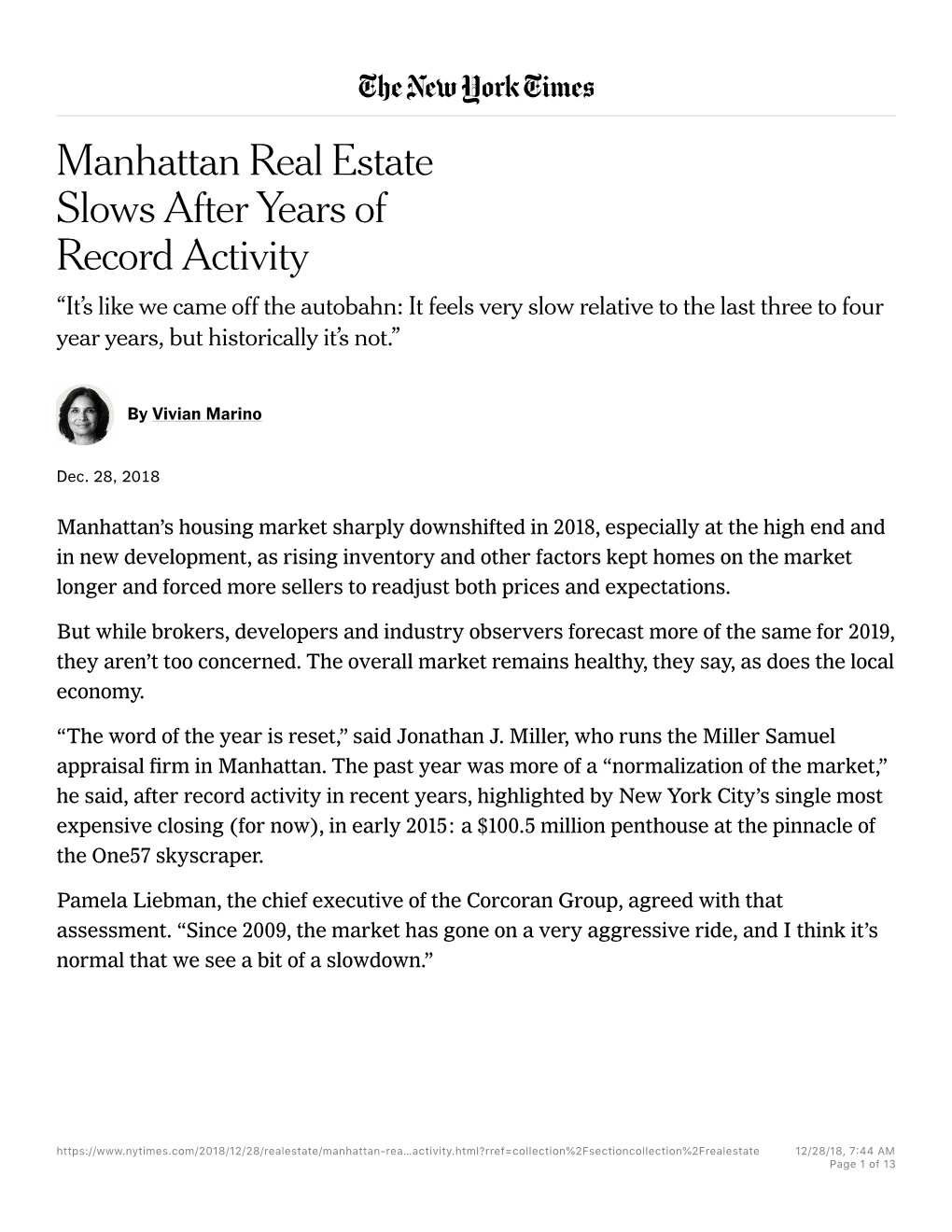 Manhattan Real Estate Slows After Years of Record Activity