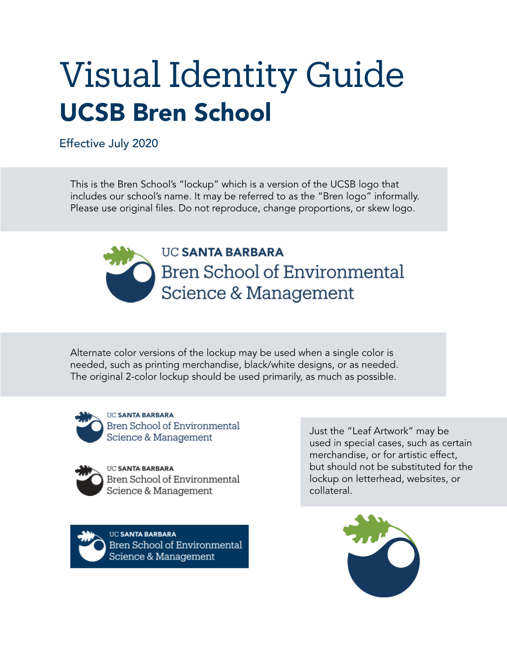 Visual Identity Guide UCSB Bren School Effective July 2020