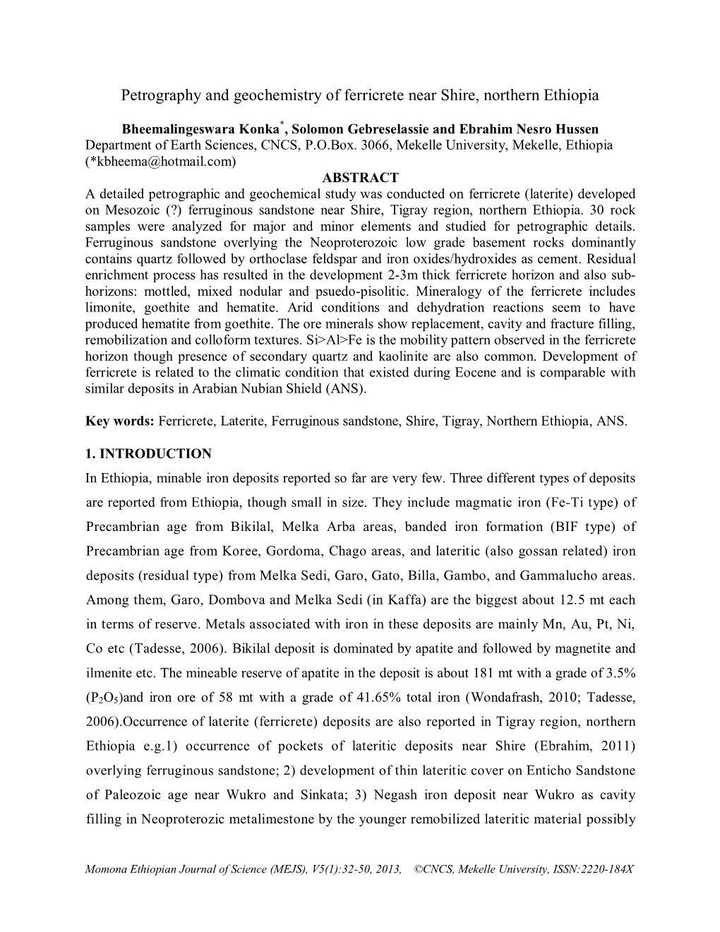 Petrography and Geochemistry of Ferricrete Near Shire, Northern Ethiopia