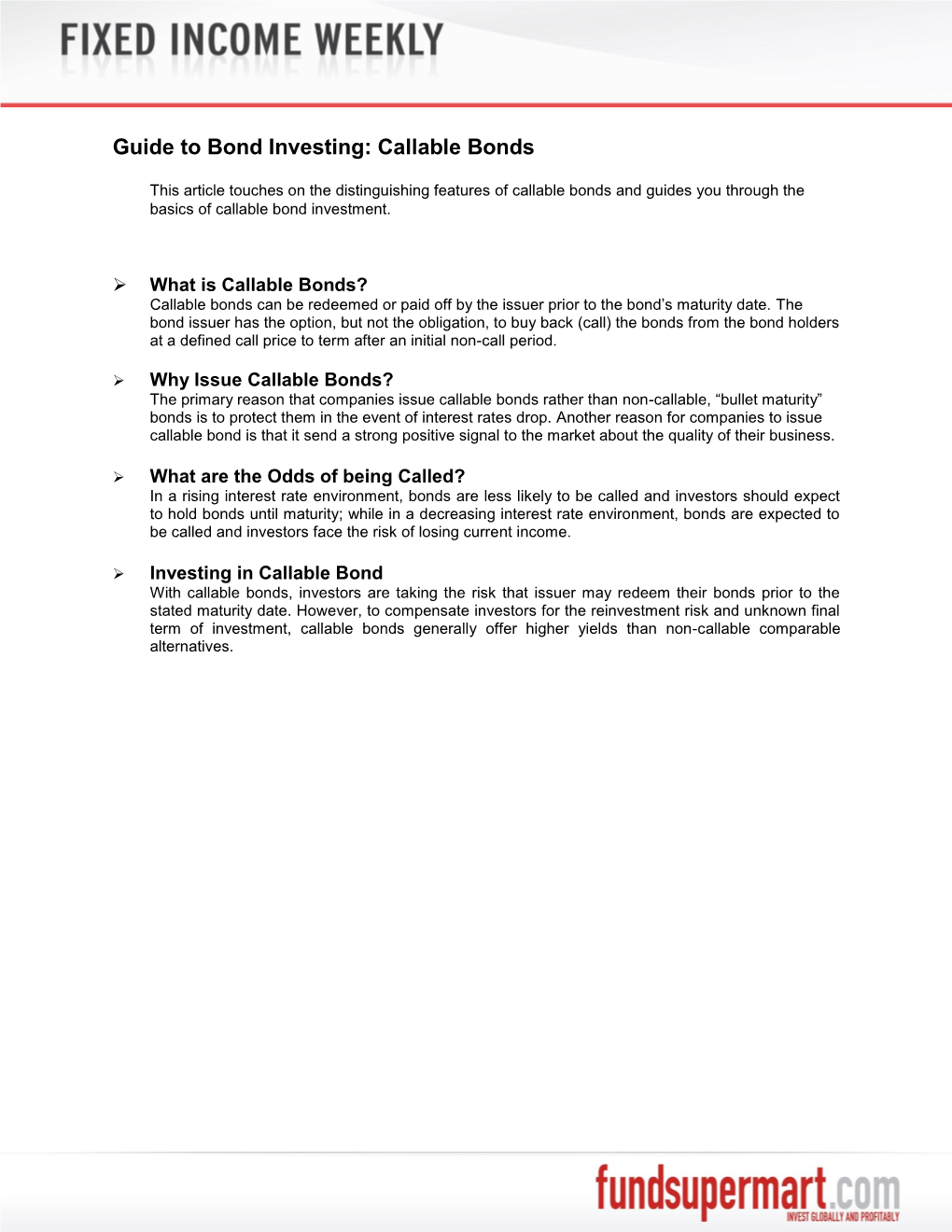 Guide to Bond Investing: Callable Bonds