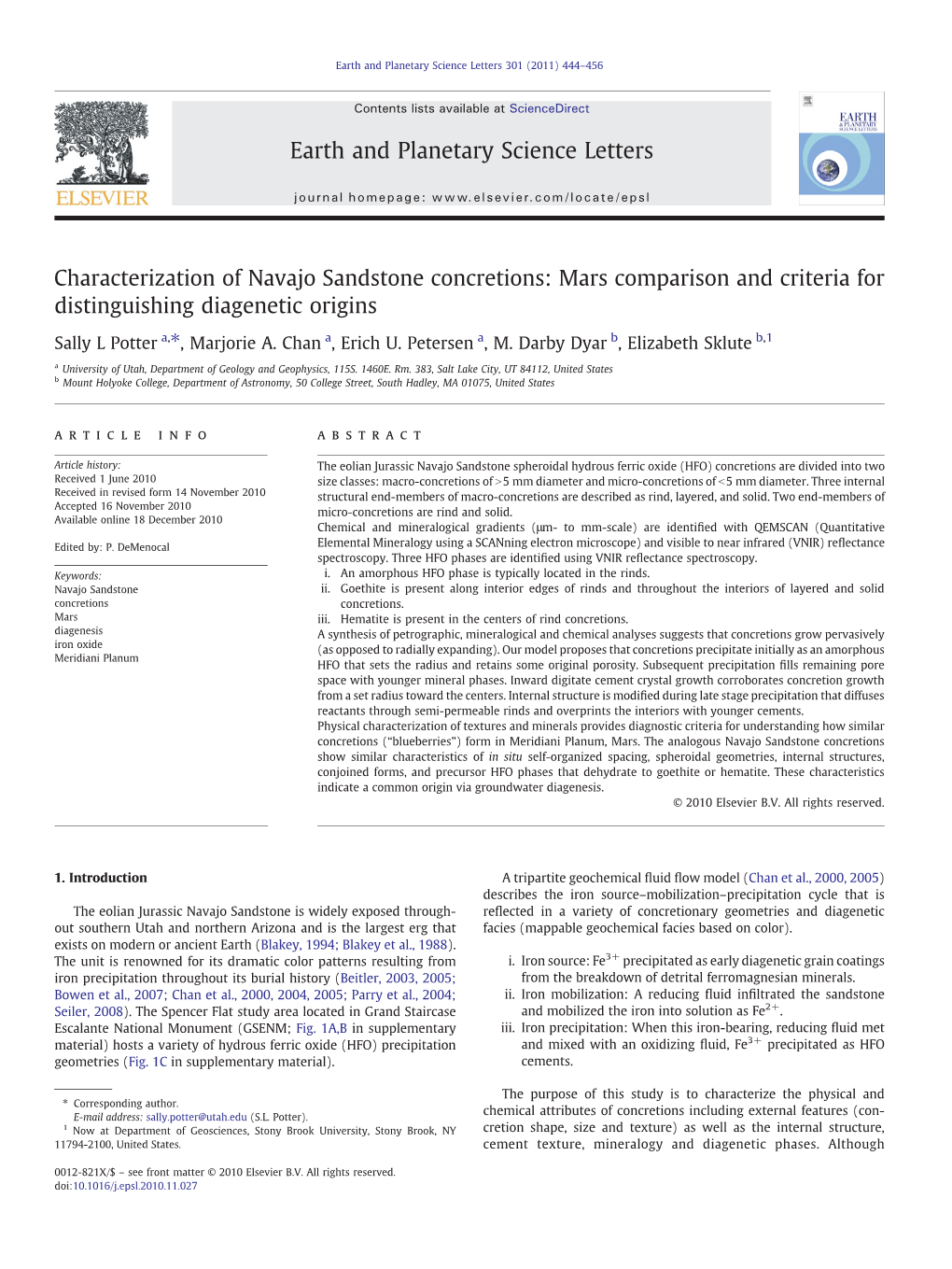 Characterization of Navajo Sandstone Concretions: Mars Comparison and Criteria for Distinguishing Diagenetic Origins