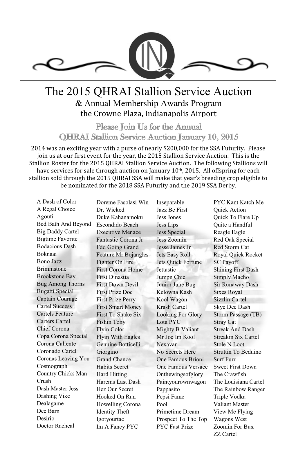 The 2015 QHRAI Stallion Service Auction