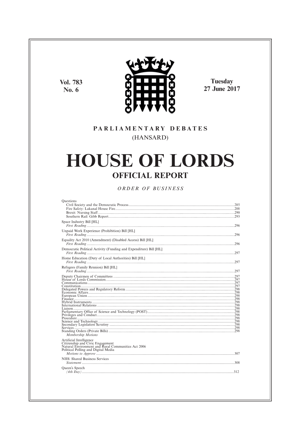 House of Lords Official Report