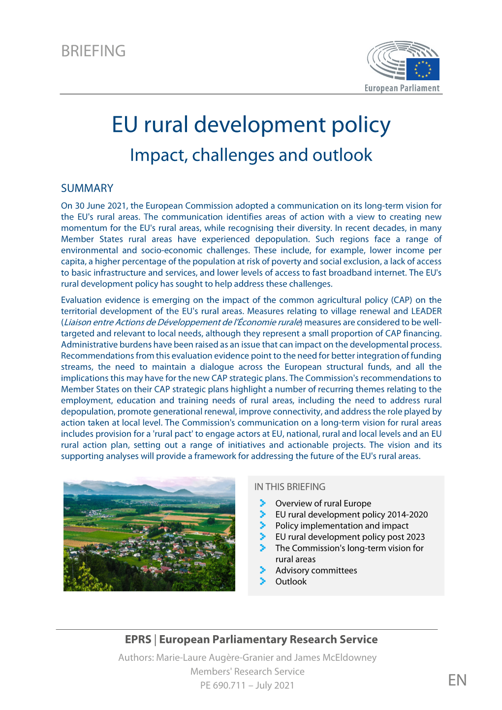 EU Rural Development Policy Impact, Challenges and Outlook