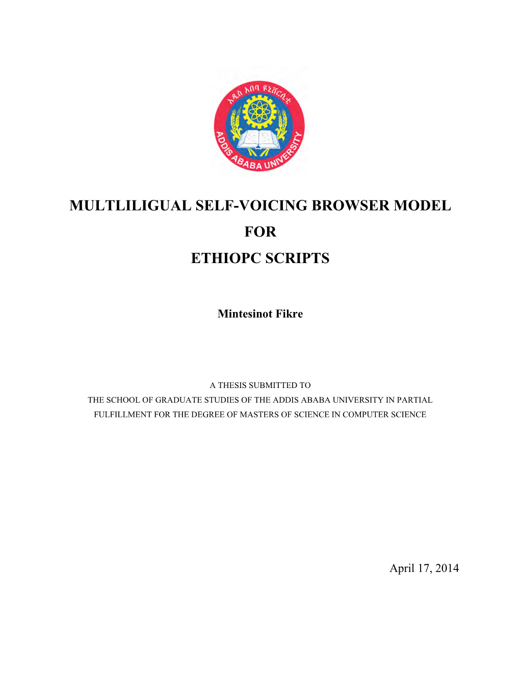 Multliligual Self-Voicing Browser Model for Ethiopc Scripts