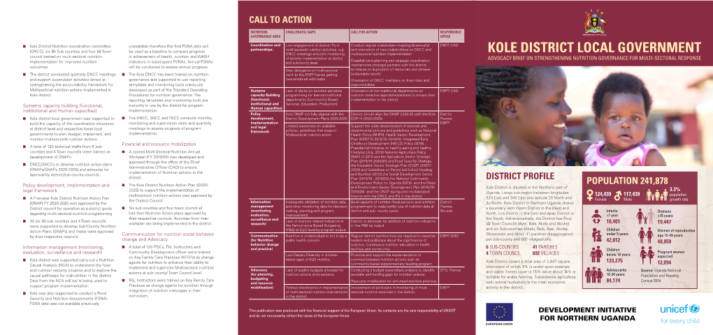 KOLE DISTRICT LOCAL GOVERNMENT DNCC Meetings and Joint Monitoring Multisectoral Nutrition Implementation