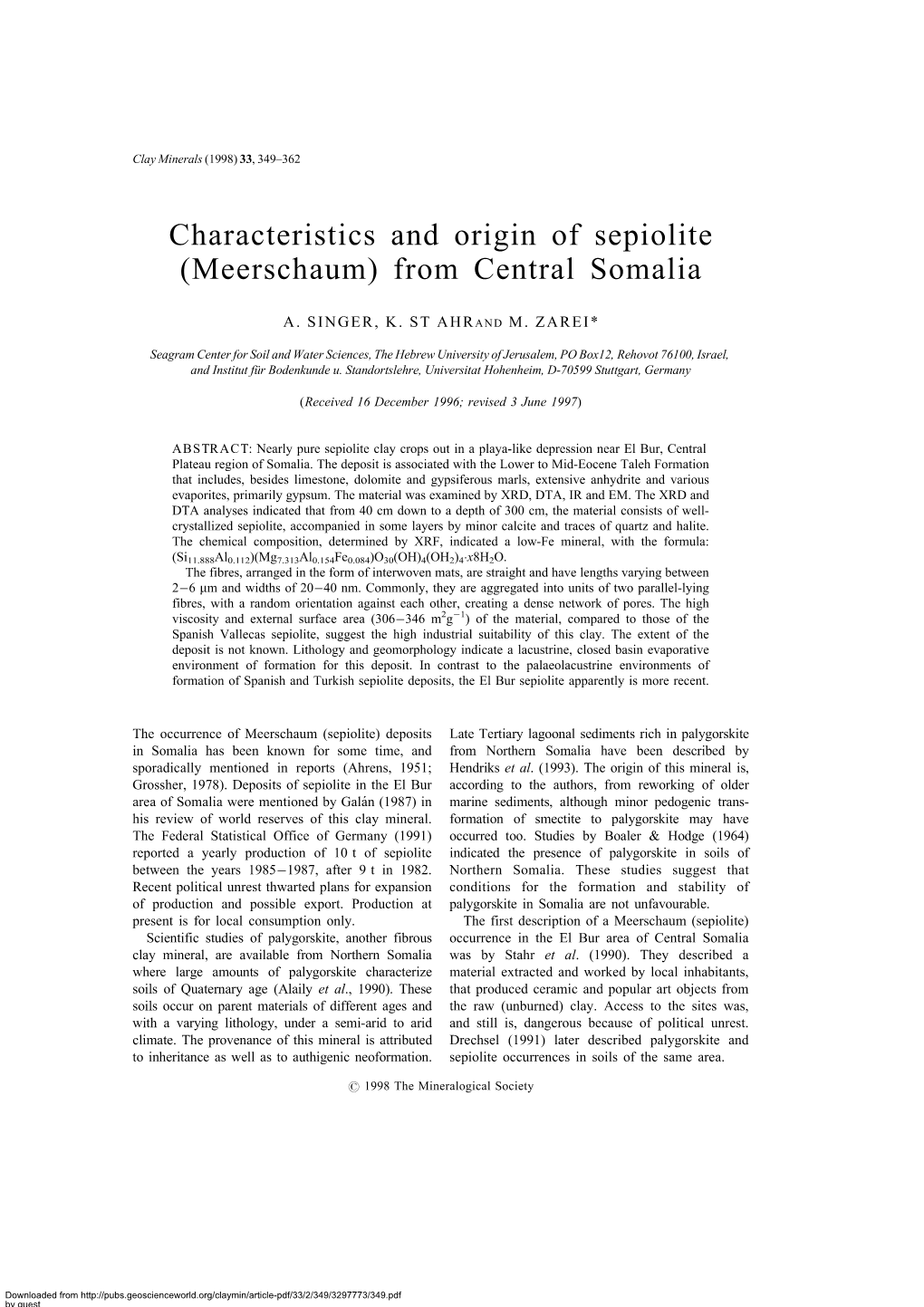 Characteristics and Origin of Sepiolite (Meerschaum) from Central Somalia