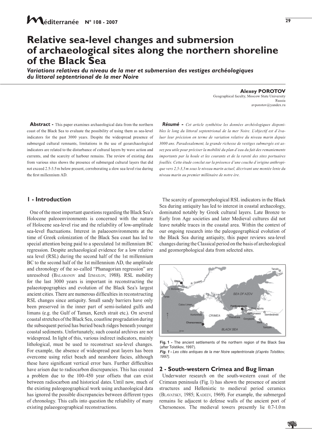 Relative Sea-Level Changes and Submersion of Archaeological Sites