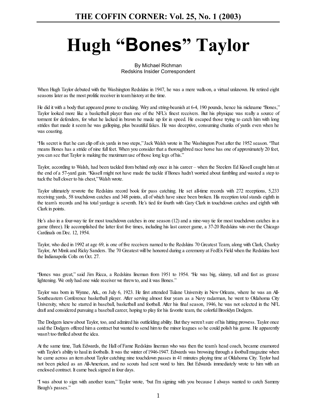 HUGH “BONES” TAYLOR Feature